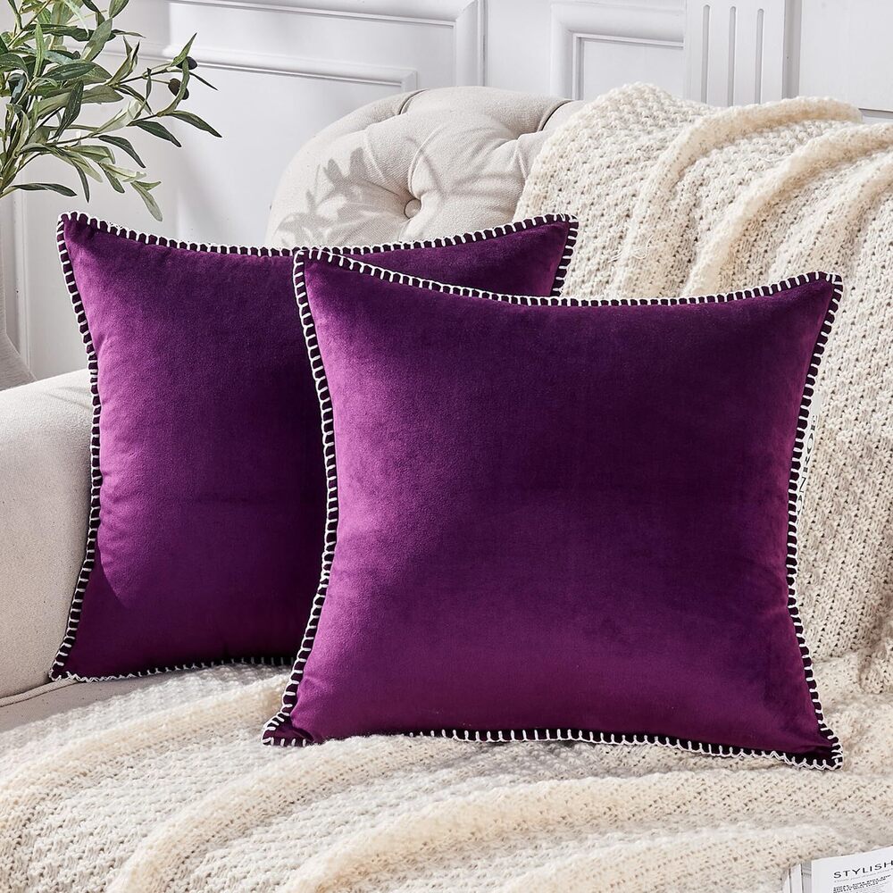 4640 Decorative Velvet Throw Pillow Cover 22"x22" Pack of 2 Square Soft